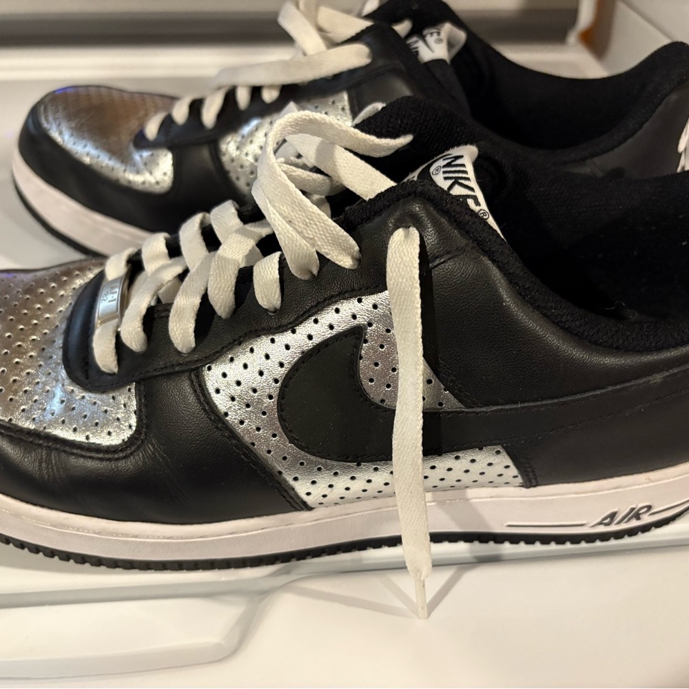 Nike Air Force 1 Black and Silver Sneakers
